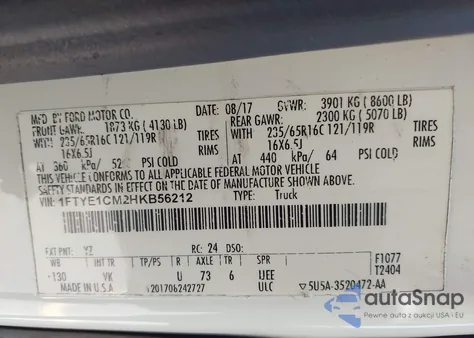 2017 Ford Transit-150 z USA, uszkodzony, nr VIN 1FTYE1CM2HKB56212